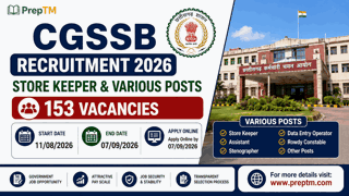 CGSSB Store Keeper & Various Posts Recruitment 2026: 153 Vacancies, Apply Online by 7 Sep